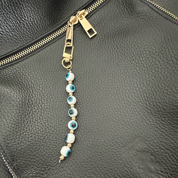 Evil Eye Long Bead Keychain Purse Charm Pocket Charm - White - Picture 1 of 3